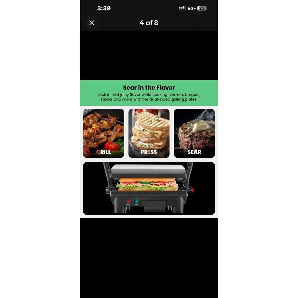 Electric Panini Press Grill and Gourmet Sandwich Maker w/ Non-Stick Coated Pl...
